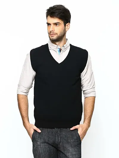 Men' s Regular Fit Half Sleeve Plain V-Neck Sweater