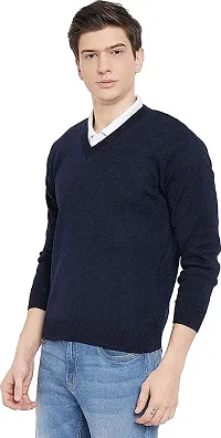 Stylish Regular Fit Full Sleeve Winter Wear Wool V-Neck Navy Sweater-thumb2