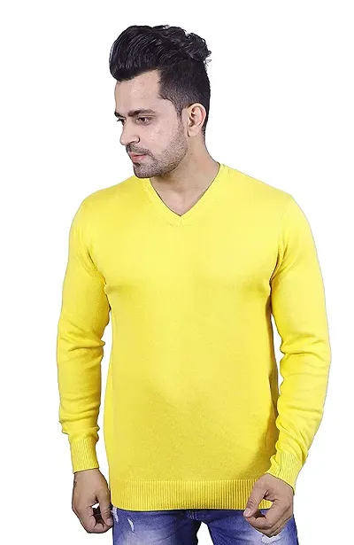 Mens Regular Fit Full Sleeve Plain V-Neck Sweater