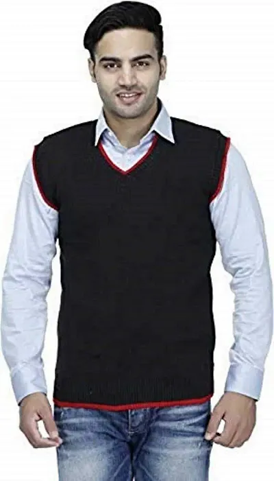 CYCUTA Men's Regular fit Wool Winter wear Sleeveless v-Neck Sweater Attractive color's Available Size:-M-38,L-40,XL-42 (M, Black)