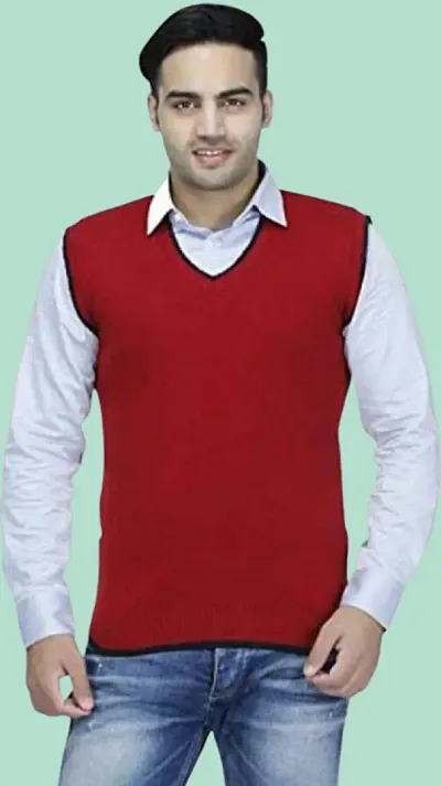 CYCUTA Men's Regular fit Wool Winter wear Sleeveless v-Neck Sweater Attractive color's Available Size:-M-38,L-40,XL-42 (M, Maroon)