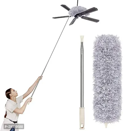 DM Enterprises - Microfiber Bendable  Extendable Cleaning Duster With 100 inches Expandable Pole Handle Washable Duster (Grey)