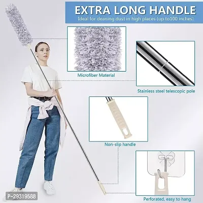 DM Enterprises - Microfiber Bendable  Extendable Cleaning Duster With 100 inches Expandable Pole Handle Washable Duster (Grey)-thumb4