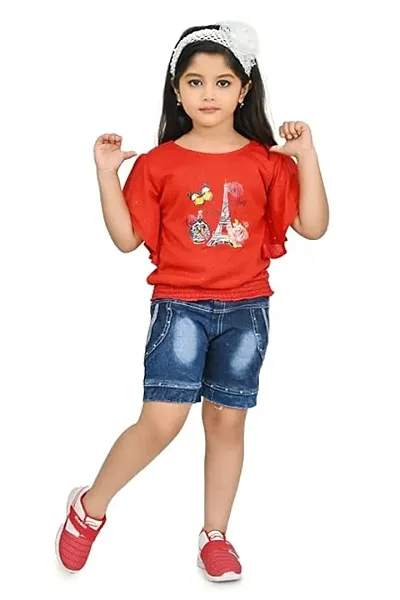 Fabulous Rayon Self Pattern Top With Bottom Set For Girls