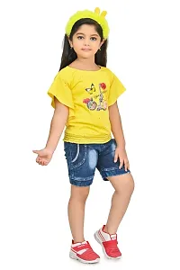 RAHAT Garments Girl's Cotton Half Sleeves T-Shirt with Denim Jeans Shorts...(HOT=143)-thumb1