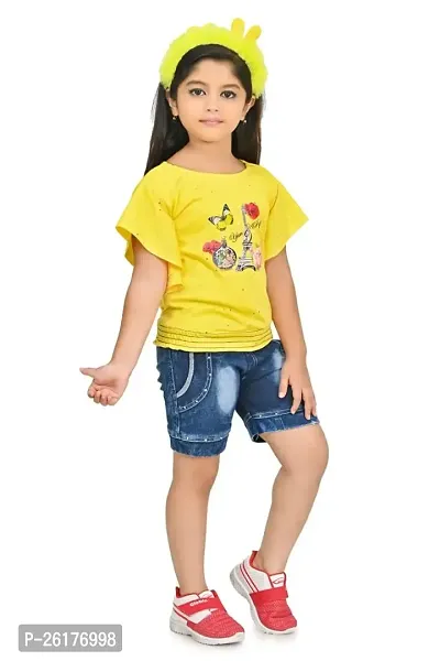 RAHAT Garments Girl's Cotton Half Sleeves T-Shirt with Denim Jeans Shorts...(HOT=143)-thumb2