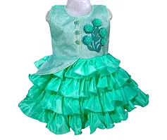 RAHAT GARMENTS Satin Fancy Flower Dress Princess Knee Length Frock (EKBL=1200)(GREEN-20)-thumb2