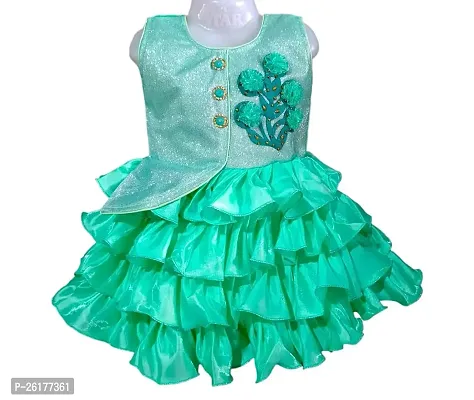 RAHAT GARMENTS Satin Fancy Flower Dress Princess Knee Length Frock (EKBL=1200)(GREEN-20)-thumb3