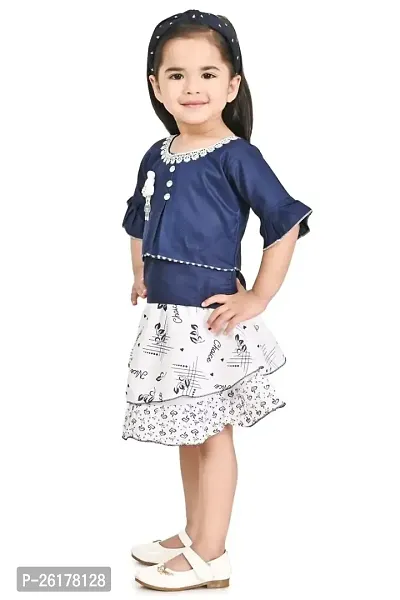 RAHAT GARMENTS Girls Apparels Combo Set Baby Girls Skirt and Top Set Fancy Printed 2 Piece Dress (L=62) (12-18 Months, Blue)-thumb2