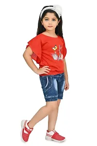 RAHAT Garments Girl's Cotton Half Sleeves T-Shirt with Denim Jeans Shorts...(HOT=143)-thumb3