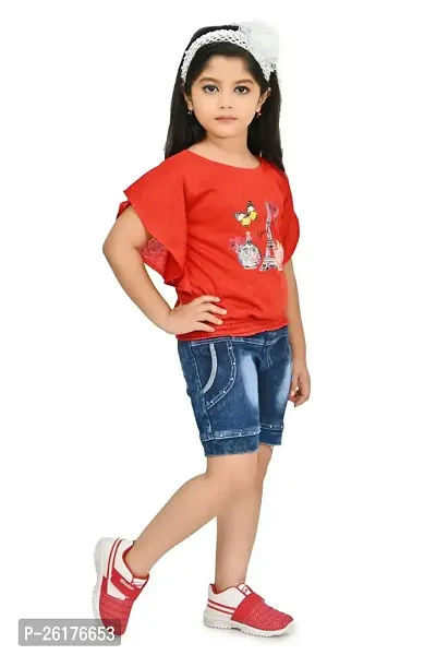 RAHAT Garments Girl's Cotton Half Sleeves T-Shirt with Denim Jeans Shorts...(HOT=143)-thumb4