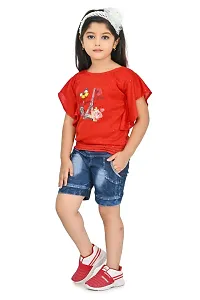 RAHAT Garments Girl's Cotton Half Sleeves T-Shirt with Denim Jeans Shorts...(HOT=143)-thumb1