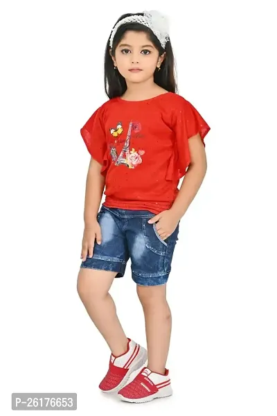 RAHAT Garments Girl's Cotton Half Sleeves T-Shirt with Denim Jeans Shorts...(HOT=143)-thumb2