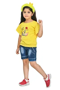 RAHAT Garments Girl's Cotton Half Sleeves T-Shirt with Denim Jeans Shorts...(HOT=143)-thumb2