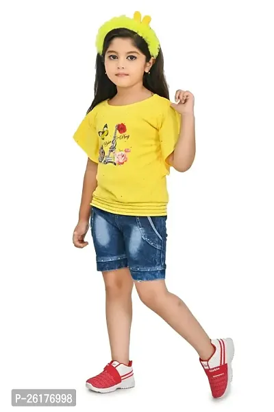 RAHAT Garments Girl's Cotton Half Sleeves T-Shirt with Denim Jeans Shorts...(HOT=143)-thumb3