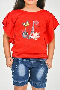 RAHAT Garments Girl's Cotton Half Sleeves T-Shirt with Denim Jeans Shorts...(HOT=143)-thumb2