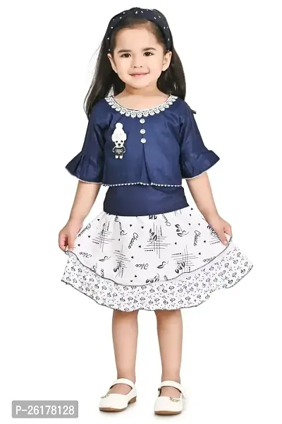 RAHAT GARMENTS Girls Apparels Combo Set Baby Girls Skirt and Top Set Fancy Printed 2 Piece Dress (L=62) (12-18 Months, Blue)