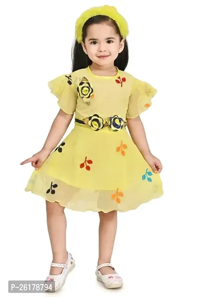 RAHAT GARMENTS Baby Girls Frock Casual Fancy Knee Length Dress for Girls Kids Frocks (S=42) (12-18 Months, Lemon)