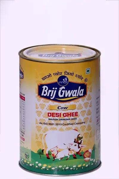 Brij Gwala Desi Cow Ghee| Made Traditionally from Curd| 1Ltr Tin pack-1