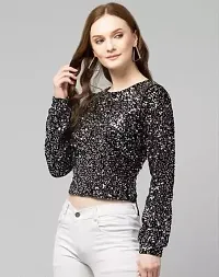 Elegant Black Velvet Embellished Top For Women-thumb1