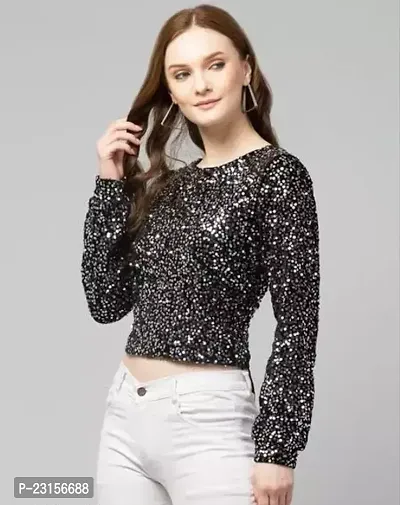 Elegant Black Velvet Embellished Top For Women-thumb2