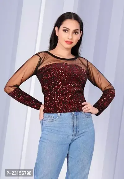 Elegant Maroon Velvet Embellished Top For Women