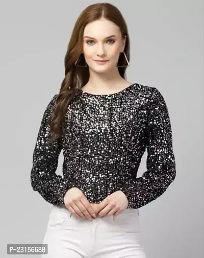 Elegant Black Velvet Embellished Top For Women-thumb0