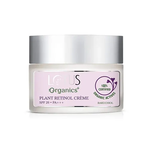 Lotus Organics+ Bakuchiol Plant Retinol Face Cream | 100% Organic Bakuchiol | SPF 20 | PA+++ | Sulphate & Paraben Free | All Skin Types | 50g