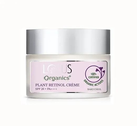 Lotus Organics+ Bakuchiol Plant Retinol Face Cream | 100% Organic Bakuchiol | SPF 20 | PA+++ | Sulphate & Paraben Free | All Skin Types | 50g