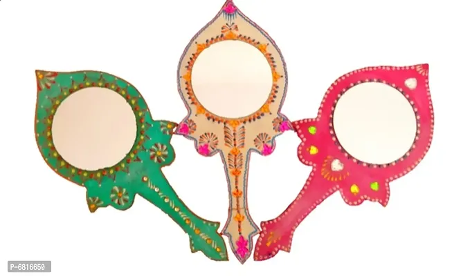 Artistic Fingers Handmade Looking Mirror / Hand Mirror Pack Of 3-thumb0