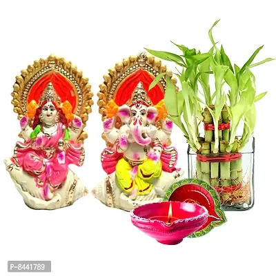 Trendy Lucky Bamboo With Laxmi Ganesh Idol (Made By Soil)-thumb0