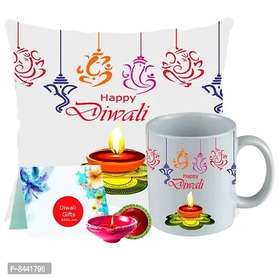 Trendy Personalised Cushion And Mug With Free Diya Fro Diwali