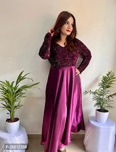 Beautiful Rayon Purple Embroidered  Gown For Women-thumb0