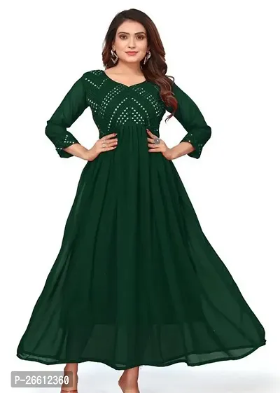 Beautiful Rayon Green Embroidered  Gown For Women