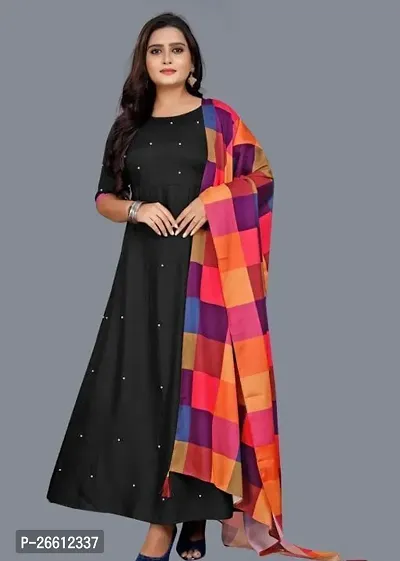Beautiful Rayon Black Embroidered Gown with Dupatta For Women-thumb0