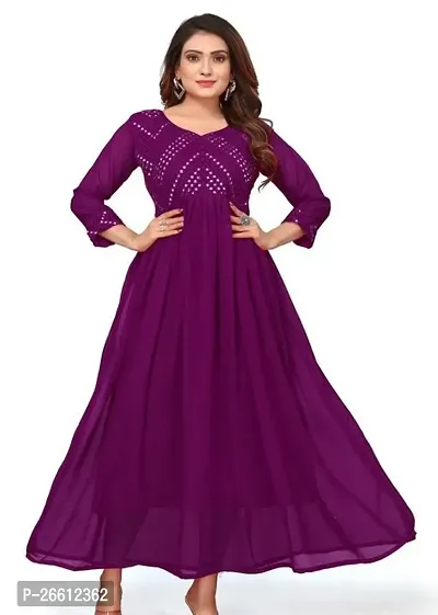 Beautiful Rayon Purple Embroidered  Gown For Women-thumb0