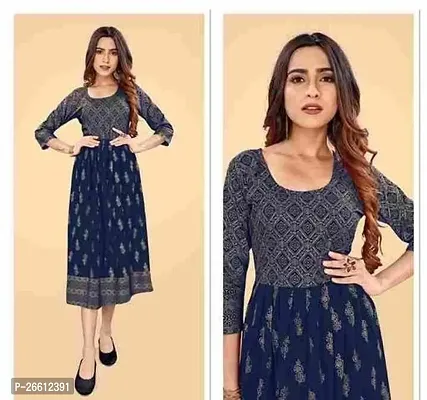 Beautiful Rayon Navy Blue Embroidered  Gown For Women