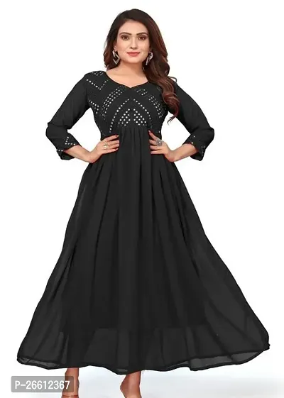 Beautiful Rayon Black Embroidered  Gown For Women