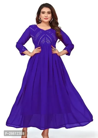 Beautiful Rayon Blue Embroidered  Gown For Women