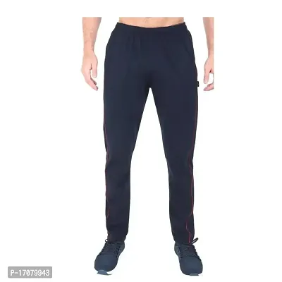 Navy Blue Cotton Regular Track Pants For Men-thumb0