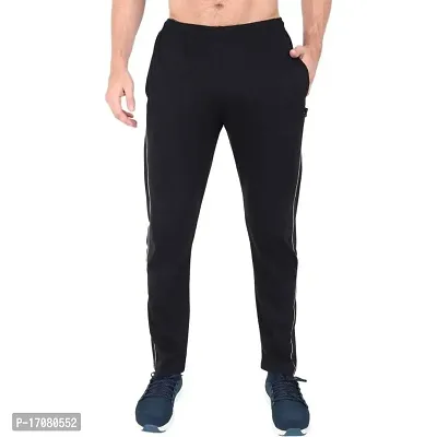 Black Cotton Regular Track Pants For Men