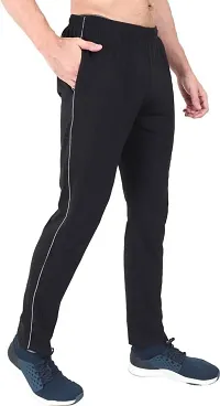 Black Cotton Regular Track Pants For Men-thumb1
