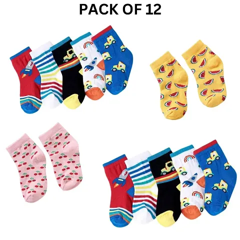 Happy Feet Bundle:  Pack of 12 Kids Socks for All Seasons (Multicolor)