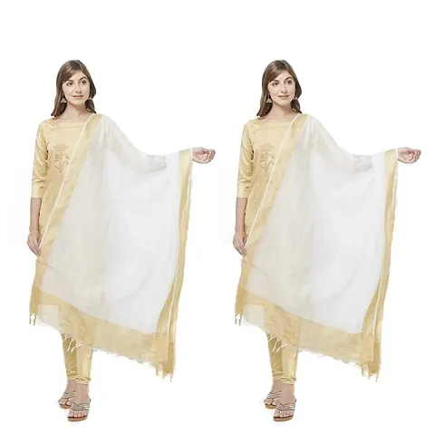 Women solid Banarsi Dupatta (White +White)