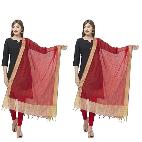 Women solid Banarsi Dupatta (Red +Red)