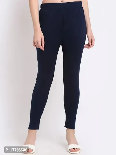 Women Navy Blue Solid Winter Leggings-thumb0