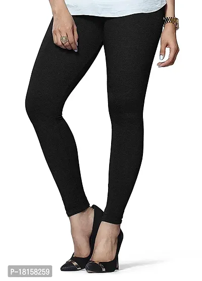 Women Black Solid Summer Leggings-thumb2