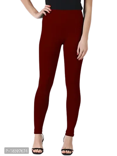 Women Maroon Solid Summer Leggings-thumb2