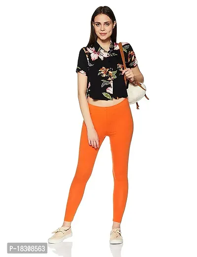 Women Orange Solid Summer Leggings-thumb0