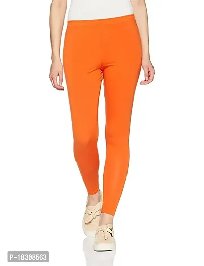 Women Orange Solid Summer Leggings-thumb2